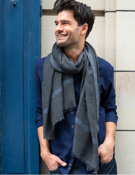 écharpe homme chic gris laine merinos