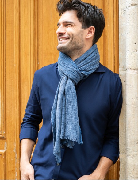 chèche homme bleu délavé