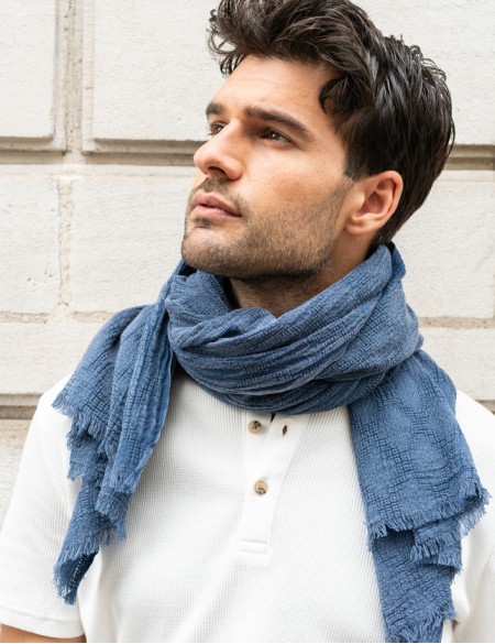 chèche homme bleu délavé