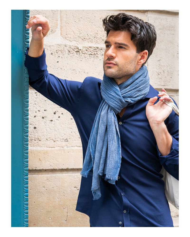 chèche homme bleu délavé