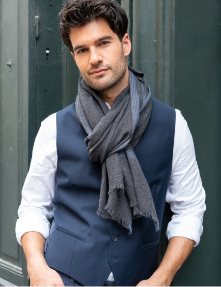 écharpe homme chic gris laine merinos