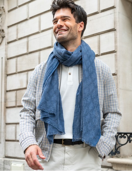chèche homme bleu délavé