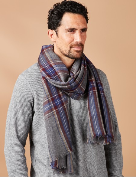 Écharpe homme gris à carreaux