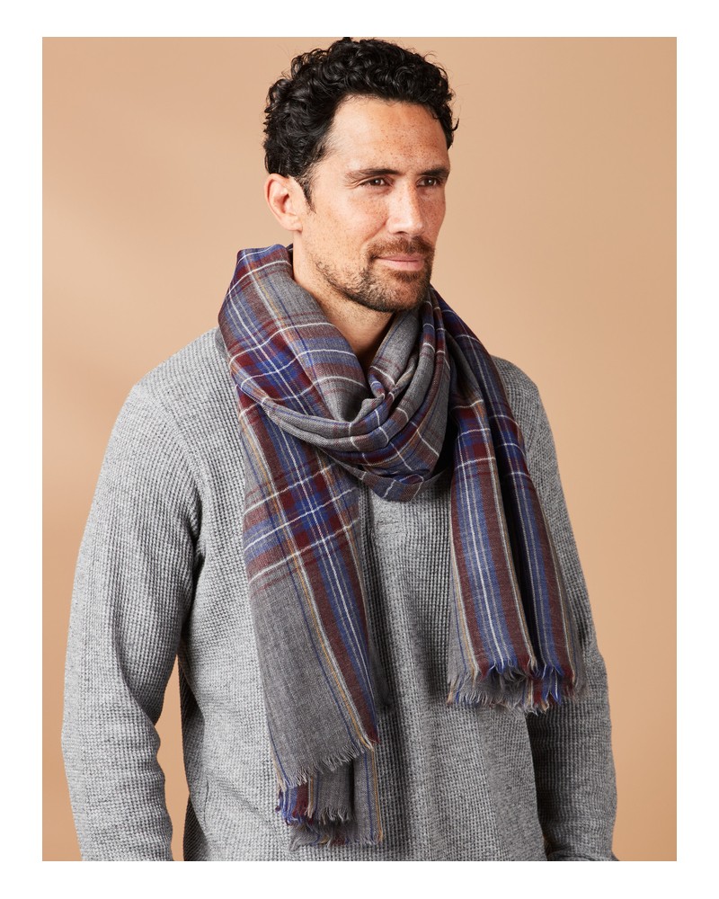 Écharpe Homme SELJAVALLALAUG – Tartan Beige, Gris Et Orange | AV08 Paris
