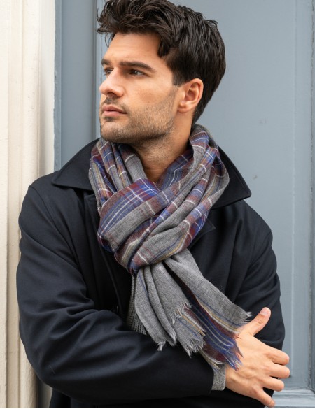 Écharpe homme gris à carreaux