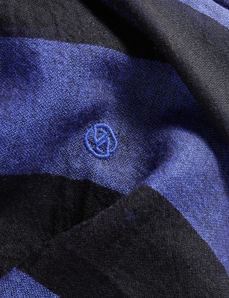 écharpe homme rayée noir bleu laine mérinos SVINOY av08 Paris