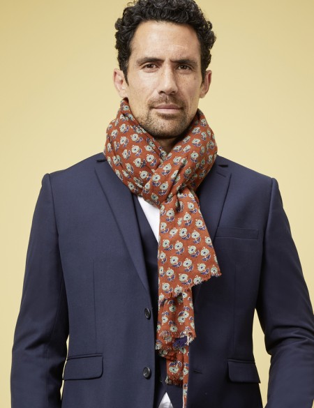 chèche-homme-marron-micro-motif-bleu-cotonbio-av08-Paris