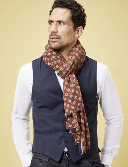 chèche-homme-marron-micro-motif-bleu-cotonbio-av08-Paris