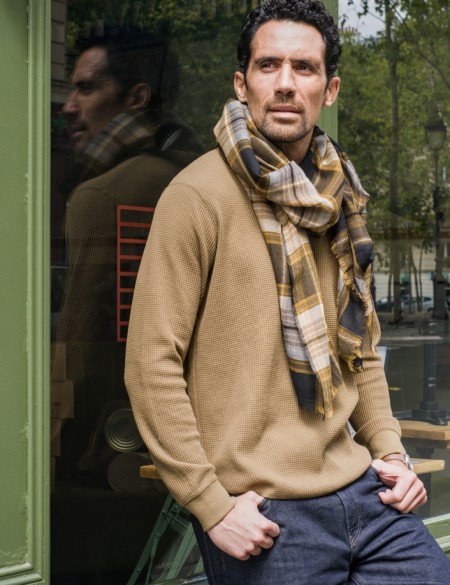 écharpe-tartan-camel-noir-laine-merinos-SENJA-av08-Paris