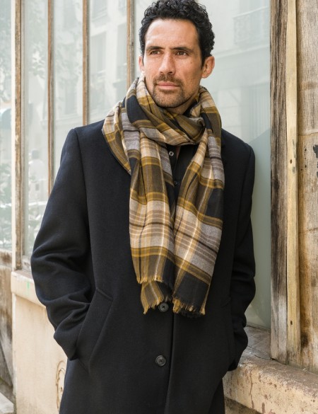 écharpe-tartan-camel-noir-laine-merinos-SENJA-av08-Paris