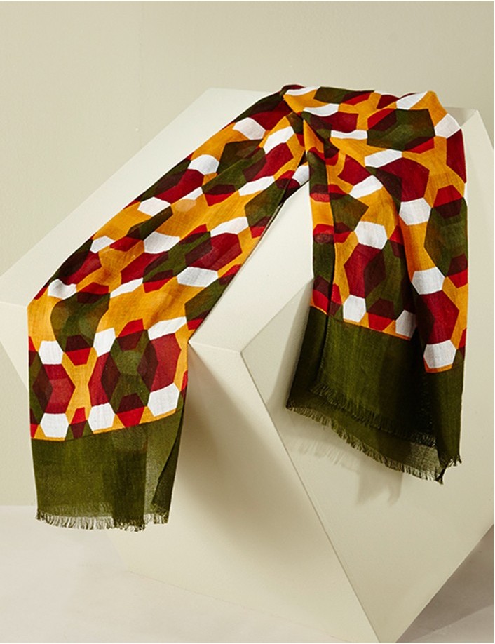 Chèche homme vert rouge jaune, graphique, coton bio
