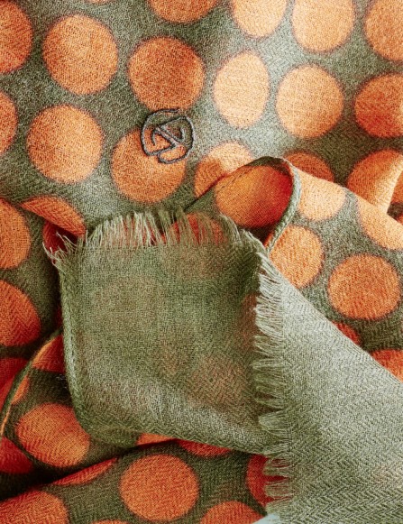 Écharpe à pois orange vert en laine